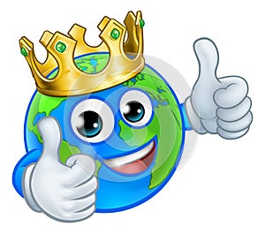 Crown Earth Globe World Mascot Cartoon Character