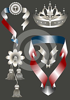 Crown and elegant attributes for heraldry