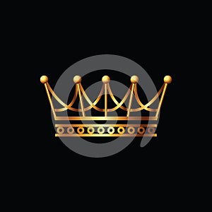 Crown. Gold symbol icon on black background