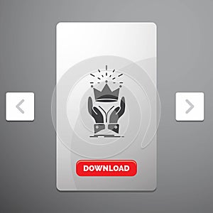 Crown, honor, king, market, royal Glyph Icon in Carousal Pagination Slider Design & Red Download Button