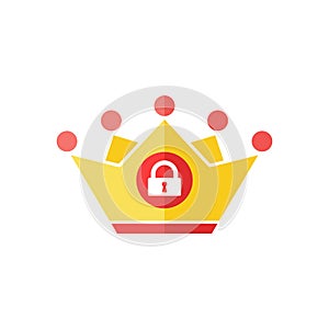 Crown icon with padlock sign. Authority icon and security, protection, privacy symbol