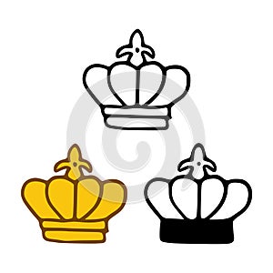 Crown icon set in doodles styles isolated on white background