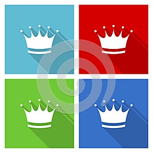 Crown icon set, flat design vector illustration in eps 10 for webdesign and mobile applications in four color options