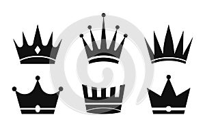 Crown icon. Silhouette of crowns queens, kings. Set of symbol for princess, prince. Royal luxury design. Heraldic vintage emblems