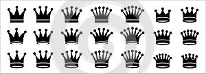 Crown icon vector set. Crowns simple icons design symbol of jewelry, luxury, deluxe, fashion and authority. Crown vectors stock