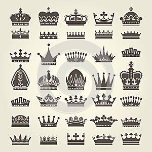 Crown icons set - monarchy and royal symbols photo