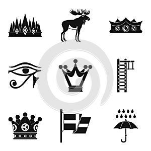 Crown of the king icons set, simple style