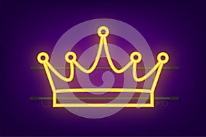 Crown of king isolated on white background. Neon royal icon. Vector stock illustration.