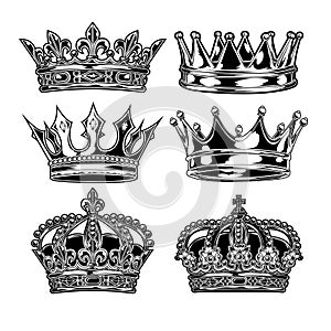 Crown King and Queen Set Black And White King Queen Vector illustrator