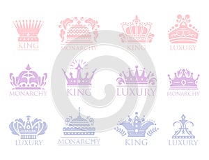 Crown king vintage premium badge heraldic ornament luxury kingdomsign vector illustration.