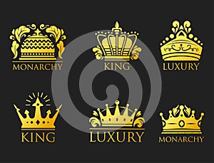 Crown king vintage premium golden badge heraldic ornament luxury kingdomsign vector illustration.