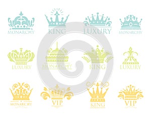 Crown king vintage premium golden badge heraldic ornament luxury kingdomsign vector illustration.