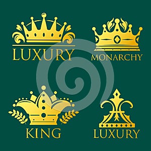 Crown king vintage premium golden badge heraldic ornament luxury kingdomsign vector illustration.