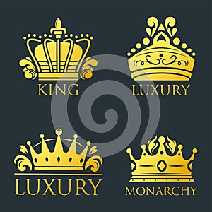 Crown king vintage premium golden badge heraldic ornament luxury kingdomsign vector illustration.