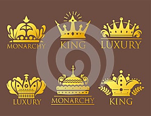 Crown king vintage premium golden badge heraldic ornament luxury vector illustration.