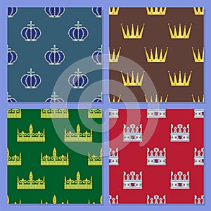 Crown king vintage premium seamless pattern background heraldic ornament luxury kingdomsign vector illustration.