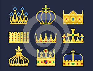 Crown king vintage premium white badge heraldic ornament luxury kingdom sign vector illustration.