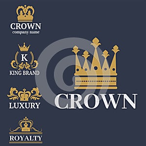 Crown king vintage premium white badge heraldic ornament luxury kingdomsign vector illustration.