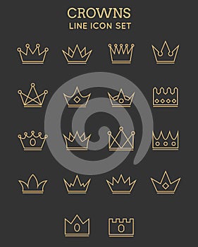 Crown line icon set