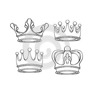 Crown line icons set. Royal symbols collection. Design elements. Vector illustration.