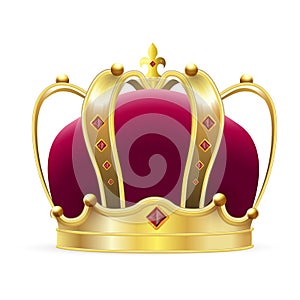 Crown logo. Isolated realistic royal gold crown