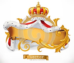Crown and Mantle of the King. 3d vector icon