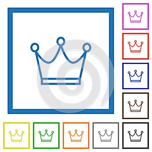 Crown outline flat framed icons