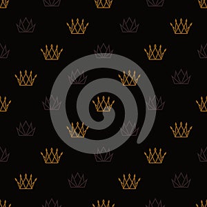 Crown Pattern. Seamless black background. Vector Texture backdrop