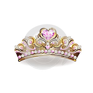 Crown of a princess with pearls and pink gemstones