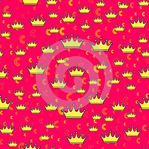 Crown seamless pattern on white background. Paper print design. Abstract retro vector illustration.