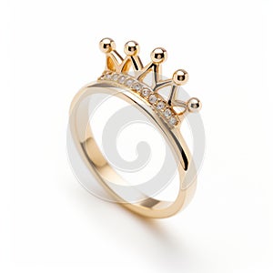 Crown Shaped Gold Ring With Diamond Accents