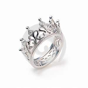 Ultra Detailed Silver Crown Ring With Diamond Accents photo