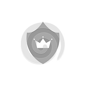 Crown on shield icon isolated on white. Royal, protection, noble sign