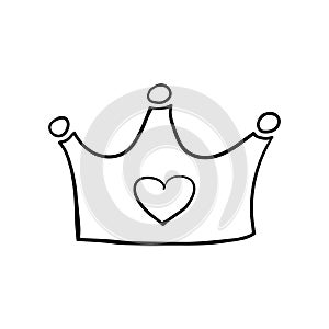 The crown. Sketch. Attribute of a royal person. Vector illustration. Doodle style. Outline on isolated background