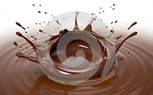 Crown splash of liquid chocolate with ripples. Generative A.I