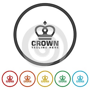 Crown star company logo. Set icons in color circle buttons