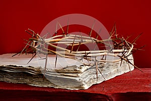 Crown thorn thorny red old bible background book