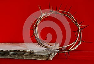 Crown thorn thorny red old bible background book