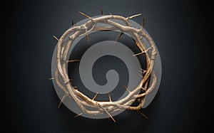 Crown of thorns on black wooden background. Christian symbol