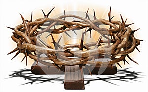 Crown of thorns on black wooden background. Christian symbol