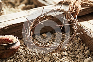 Crown of thorns with cross as crucifixion symbols