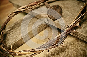 Crown of thorns, cross and nail photo