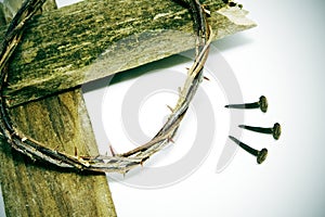 Crown of thorns, cross and nails photo