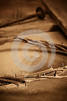 Crown of thorns, cross and nails photo