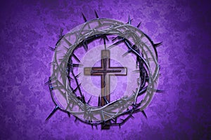 Crown of Thorns with Cross on a purple background