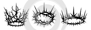 Crown of thorns icons set. Black silhouette of a religious symbol of Christianity