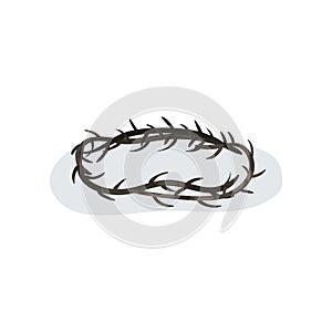 Crown of thorns isolated on white background. Religious item. Crown of Jesus Christ. Flat vector symbol of Christian