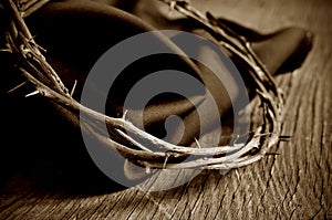 The crown of thorns of Jesus Christ, sepia toning photo