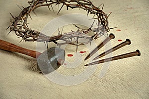 Crown of Thorns with nails and Mallet photo