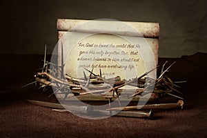 Crown of Thorns and Nails With Scripture